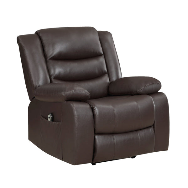 Carry 39 Inch Power Lift Recliner Chair, Solid Wood Dark Brown Faux Leather - BM315998