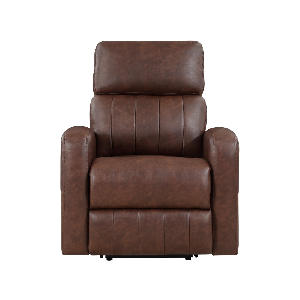 Eva 38 Inch Power Lift Recliner Chair, Brown Faux Leather, Solid Wood - BM315999