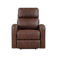 Eva 38 Inch Power Lift Recliner Chair, Brown Faux Leather, Solid Wood - BM315999