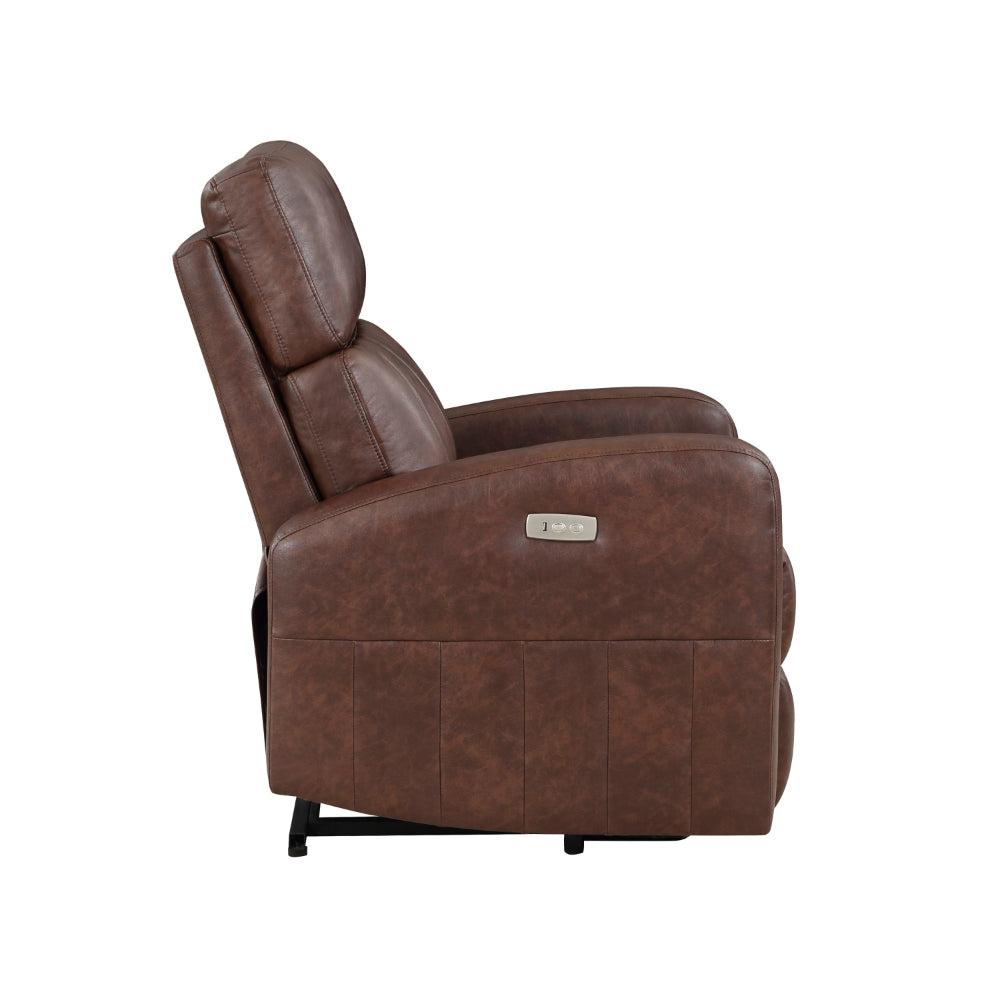 Eva 38 Inch Power Lift Recliner Chair, Brown Faux Leather, Solid Wood - BM315999