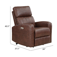 Eva 38 Inch Power Lift Recliner Chair, Brown Faux Leather, Solid Wood - BM315999