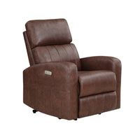 Eva 38 Inch Power Lift Recliner Chair, Brown Faux Leather, Solid Wood - BM315999