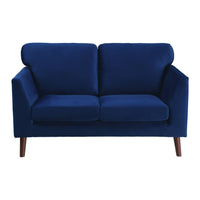 Brad 58 Inch Loveseat, Blue Velvet Reversible Cushions, Dark Brown Legs - BM316007