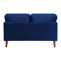 Brad 58 Inch Loveseat, Blue Velvet Reversible Cushions, Dark Brown Legs - BM316007