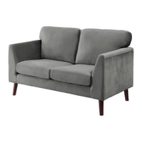 Brad 58 Inch Loveseat, Gray Velvet, Reversible Cushions, Dark Brown Wood - BM316009