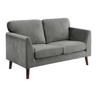 Brad 58 Inch Loveseat, Gray Velvet, Reversible Cushions, Dark Brown Wood - BM316009