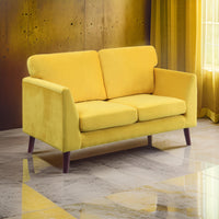 Brad 58 Inch Loveseat, Yellow Velvet, Reversible Cushions, Dark Brown Wood - BM316011