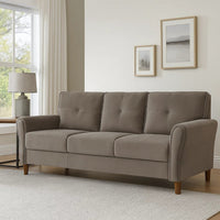 Sarah 80 Inch Sofa, Brown Velvet, Stitch Tufting, Reversible Cushions - BM316018