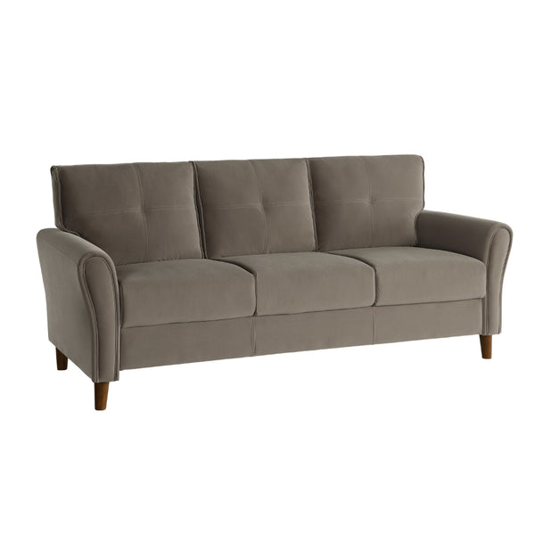 Sarah 80 Inch Sofa, Brown Velvet, Stitch Tufting, Reversible Cushions - BM316018