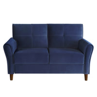 Sarah 57 Inch Loveseat, Blue Velvet, Stitch Tufting, Reversible Cushions - BM316019