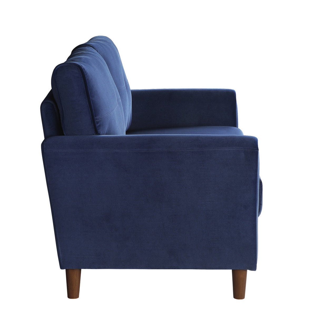 Sarah 57 Inch Loveseat, Blue Velvet, Stitch Tufting, Reversible Cushions - BM316019