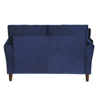 Sarah 57 Inch Loveseat, Blue Velvet, Stitch Tufting, Reversible Cushions - BM316019