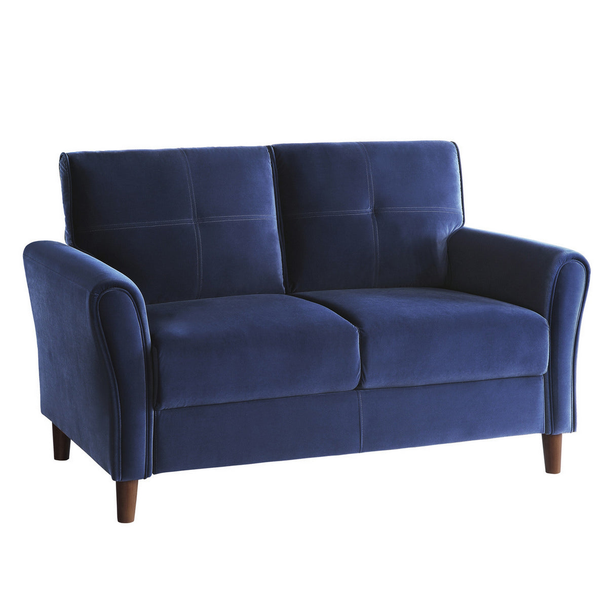 Sarah 57 Inch Loveseat, Blue Velvet, Stitch Tufting, Reversible Cushions - BM316019