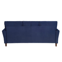 Sarah 80 Inch Sofa, Blue Velvet, Stitch Tufting, Reversible Cushions - BM316020