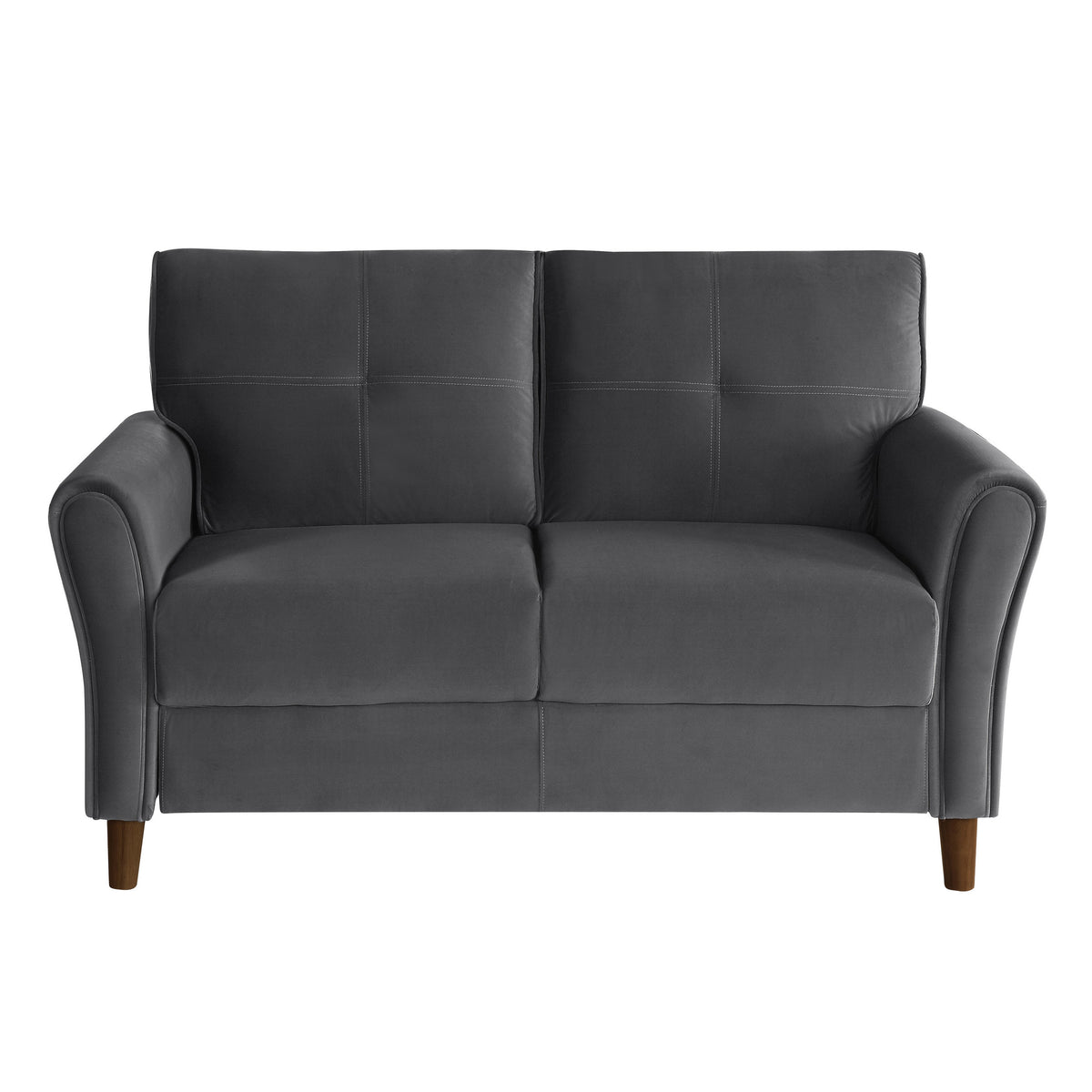 Sarah 57 Inch Loveseat, Gray Velvet, Stitch Tufting, Reversible Cushions - BM316021