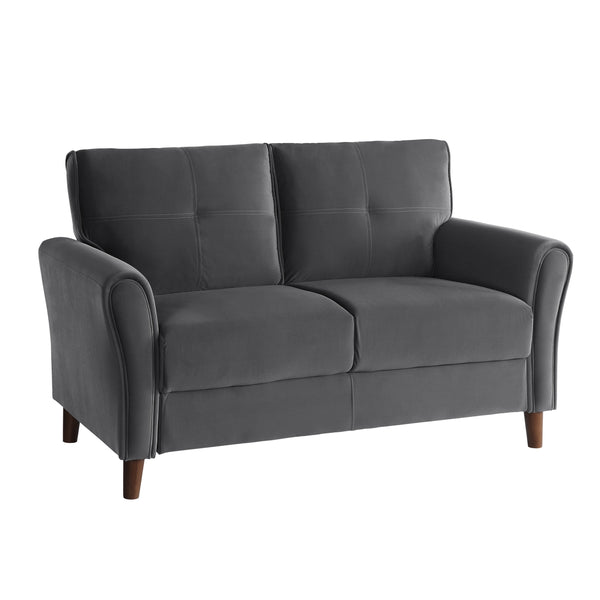 Sarah 57 Inch Loveseat, Gray Velvet, Stitch Tufting, Reversible Cushions - BM316021