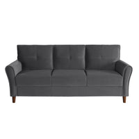 Sarah 80 Inch Sofa, Gray Velvet, Stitch Tufting, Reversible Cushions - BM316022