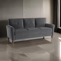 Sarah 80 Inch Sofa, Gray Velvet, Stitch Tufting, Reversible Cushions - BM316022