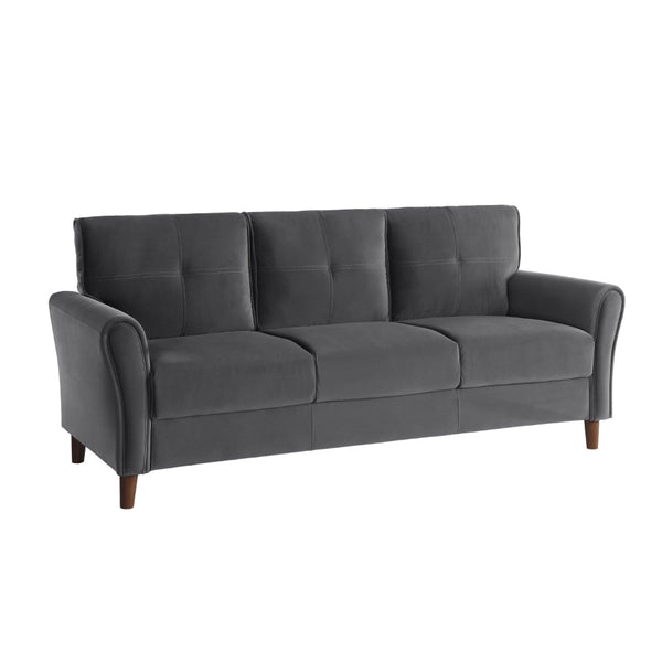 Sarah 80 Inch Sofa, Gray Velvet, Stitch Tufting, Reversible Cushions - BM316022