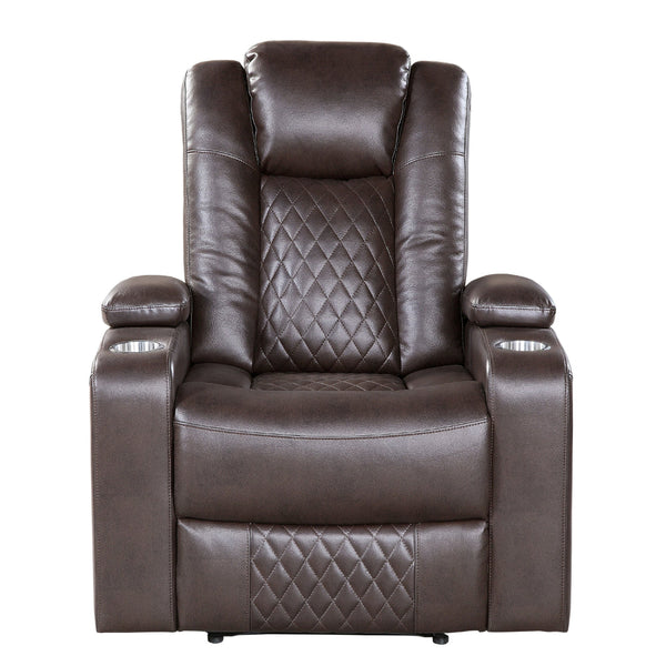 Alan 40 Inch Power Recliner Chair, Brown Faux Leather, USB, Cupholders - BM316030