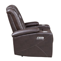 Alan 40 Inch Power Recliner Chair, Brown Faux Leather, USB, Cupholders - BM316030