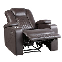 Alan 40 Inch Power Recliner Chair, Brown Faux Leather, USB, Cupholders - BM316030