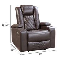 Alan 40 Inch Power Recliner Chair, Brown Faux Leather, USB, Cupholders - BM316030