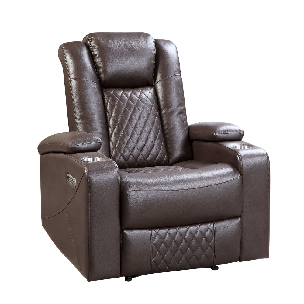 Alan 40 Inch Power Recliner Chair, Brown Faux Leather, USB, Cupholders - BM316030