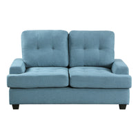 Stan 62 Inch Loveseat, Blue Polyester, Tufting, Soft Cushions, Solid Wood - BM316033