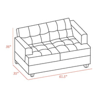 Stan 62 Inch Loveseat, Blue Polyester, Tufting, Soft Cushions, Solid Wood - BM316033