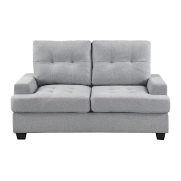Stan 62 Inch Loveseat, Gray Polyester, Tufting, Soft Cushions, Solid Wood - BM316035