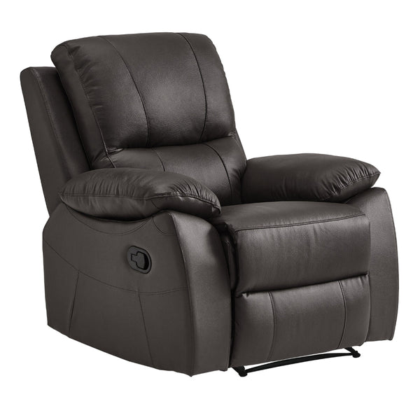 Drake 39 Inch Manual Recliner Chair, Soft Brown Faux Leather, Solid Wood - BM316040