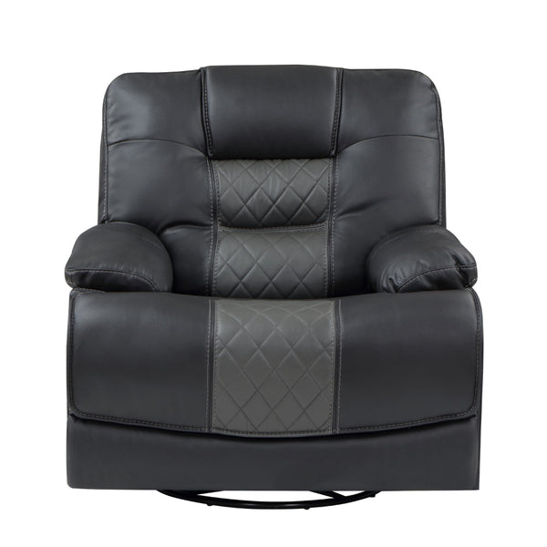 Liam 39 Inch Manual Swivel Glider Recliner Chair, Gray Faux Leather, Wood - BM316041