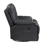 Liam 39 Inch Manual Swivel Glider Recliner Chair, Gray Faux Leather, Wood - BM316041