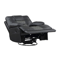 Liam 39 Inch Manual Swivel Glider Recliner Chair, Gray Faux Leather, Wood - BM316041