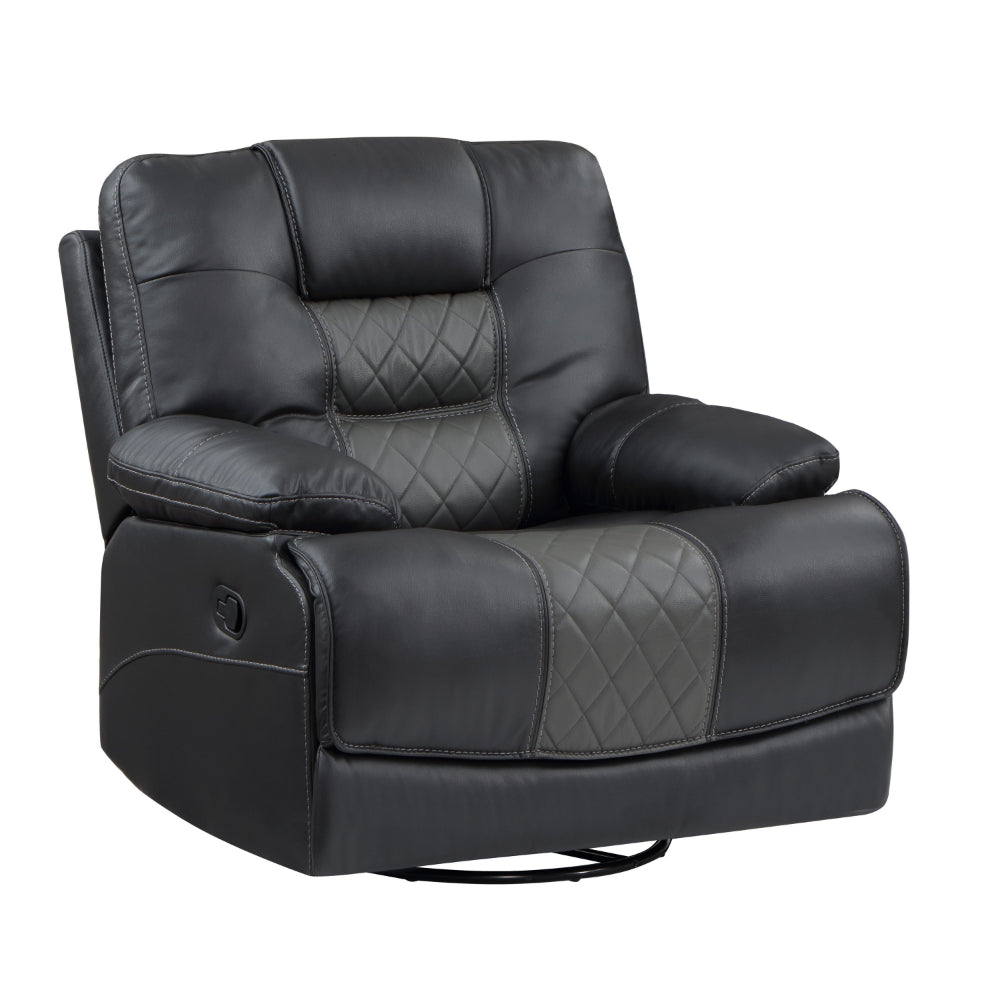 Liam 39 Inch Manual Swivel Glider Recliner Chair, Gray Faux Leather, Wood - BM316041