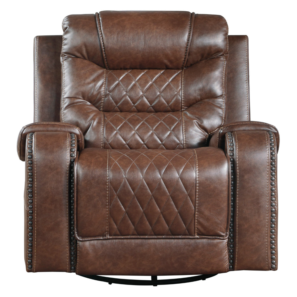 Paul 38 Inch Manual Swivel Glider Recliner Chair, Brown Faux Leather - BM316051