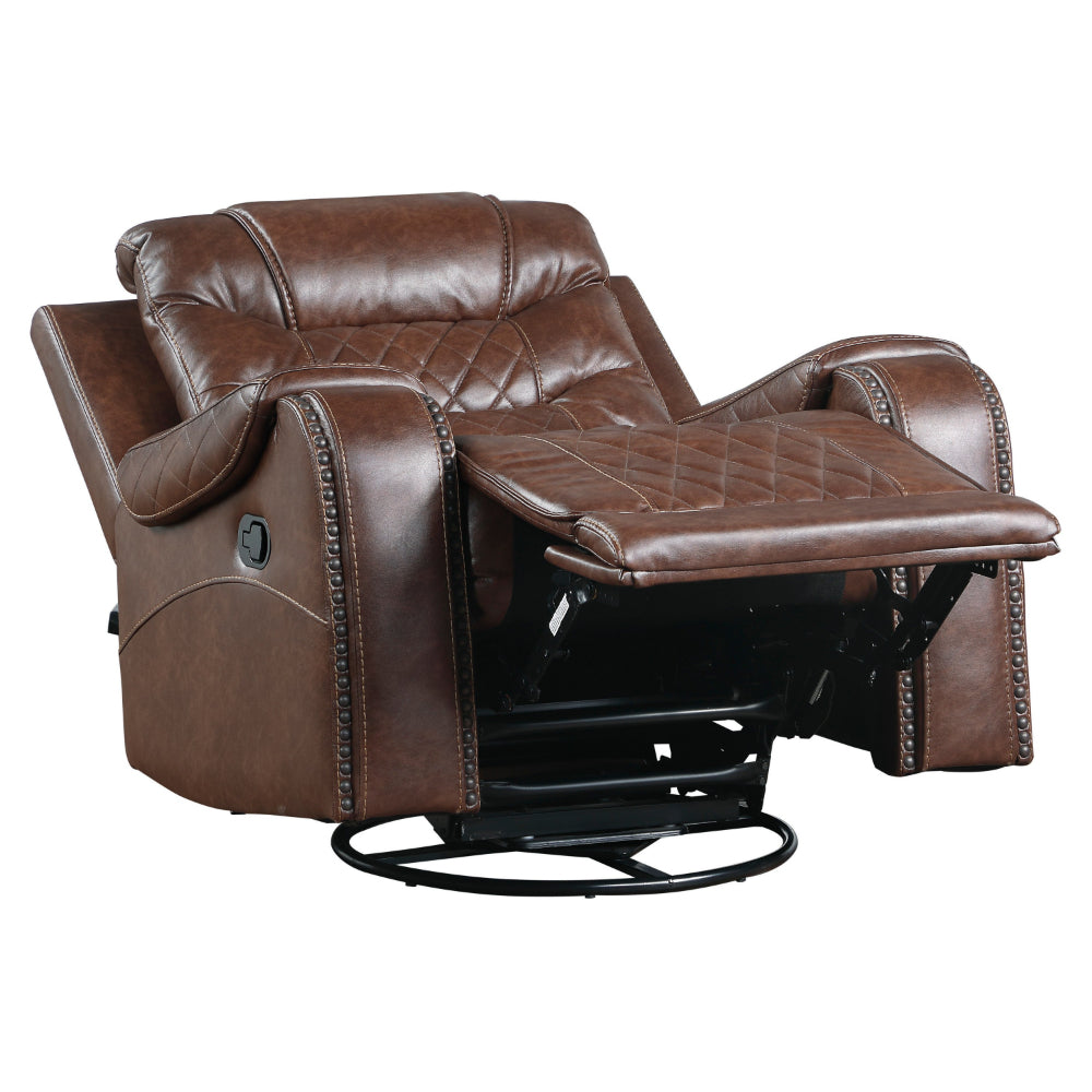 Paul 38 Inch Manual Swivel Glider Recliner Chair, Brown Faux Leather - BM316051