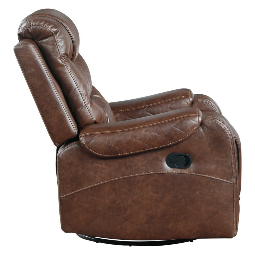 Paul 38 Inch Manual Swivel Glider Recliner Chair, Brown Faux Leather - BM316051