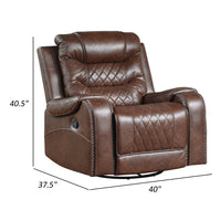 Paul 38 Inch Manual Swivel Glider Recliner Chair, Brown Faux Leather - BM316051