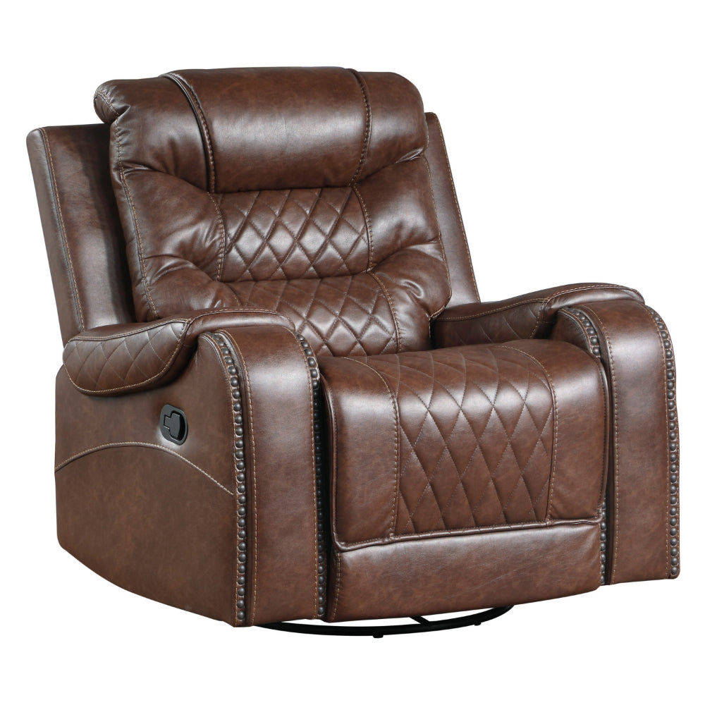 Paul 38 Inch Manual Swivel Glider Recliner Chair, Brown Faux Leather - BM316051