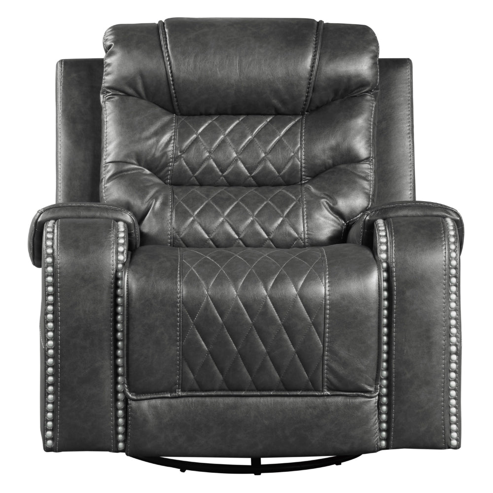 Paul 38 Inch Manual Swivel Glider Recliner Chair, Gray Faux Leather - BM316052