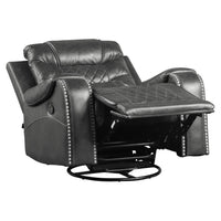 Paul 38 Inch Manual Swivel Glider Recliner Chair, Gray Faux Leather - BM316052