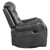 Paul 38 Inch Manual Swivel Glider Recliner Chair, Gray Faux Leather - BM316052