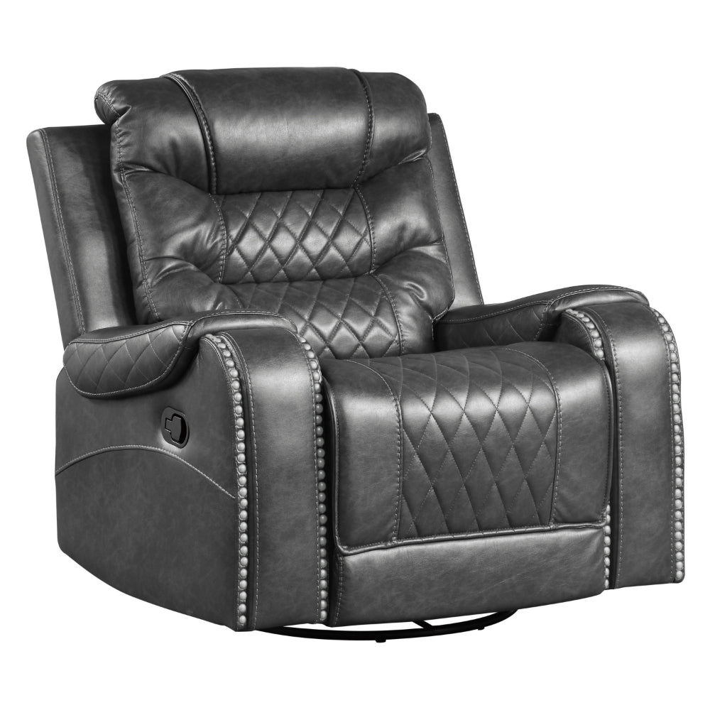 Paul 38 Inch Manual Swivel Glider Recliner Chair, Gray Faux Leather - BM316052