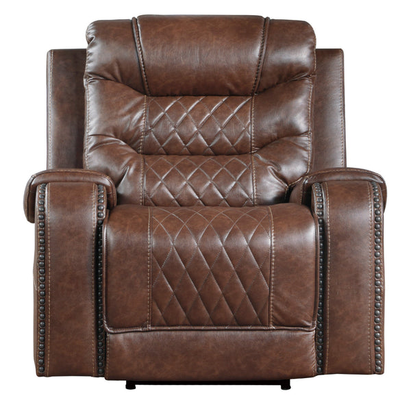 Paul 38 Inch Power Swivel Glider Recliner Chair, USB, Brown Faux Leather - BM316053