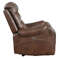 Paul 38 Inch Power Swivel Glider Recliner Chair, USB, Brown Faux Leather - BM316053