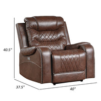 Paul 38 Inch Power Swivel Glider Recliner Chair, USB, Brown Faux Leather - BM316053