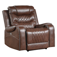 Paul 38 Inch Power Swivel Glider Recliner Chair, USB, Brown Faux Leather - BM316053