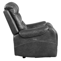 Paul 38 Inch Power Swivel Glider Recliner Chair, USB, Gray Faux Leather - BM316054